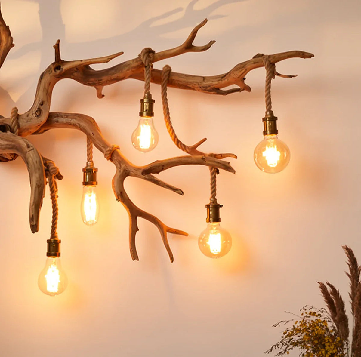 Wooden branch pendant light for natural home decor