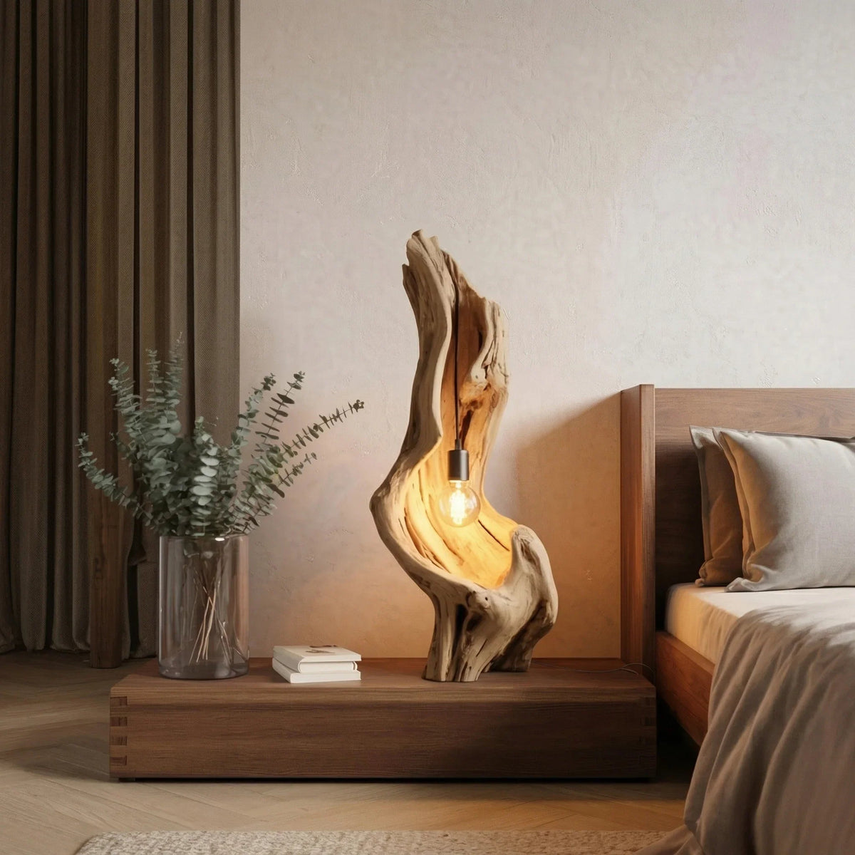 Handcrafted driftwood table lamp rustic bedside lighting