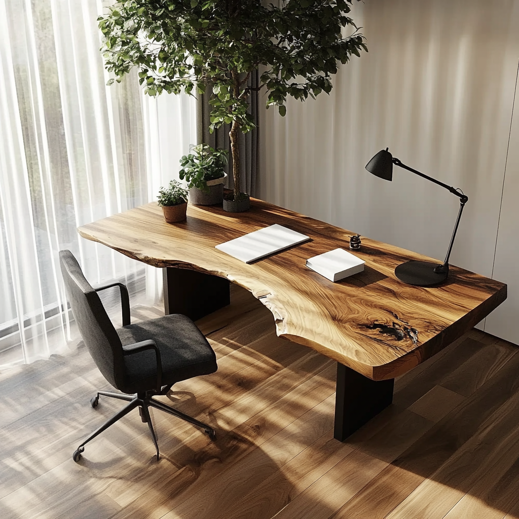 Solid wood workspace desk for home office interiors