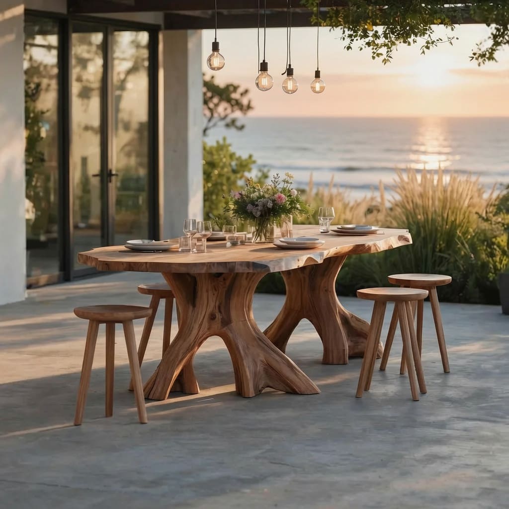 Mid-century outdoor dining table crafted from premium solid wood for garden entertaining
