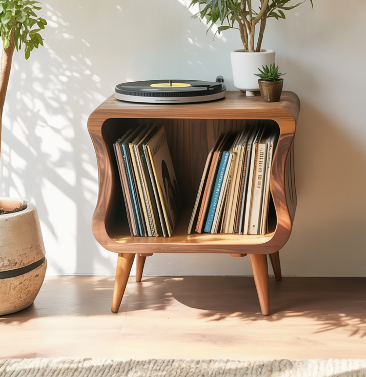 Solid wood vinyl storage stand for living room setup