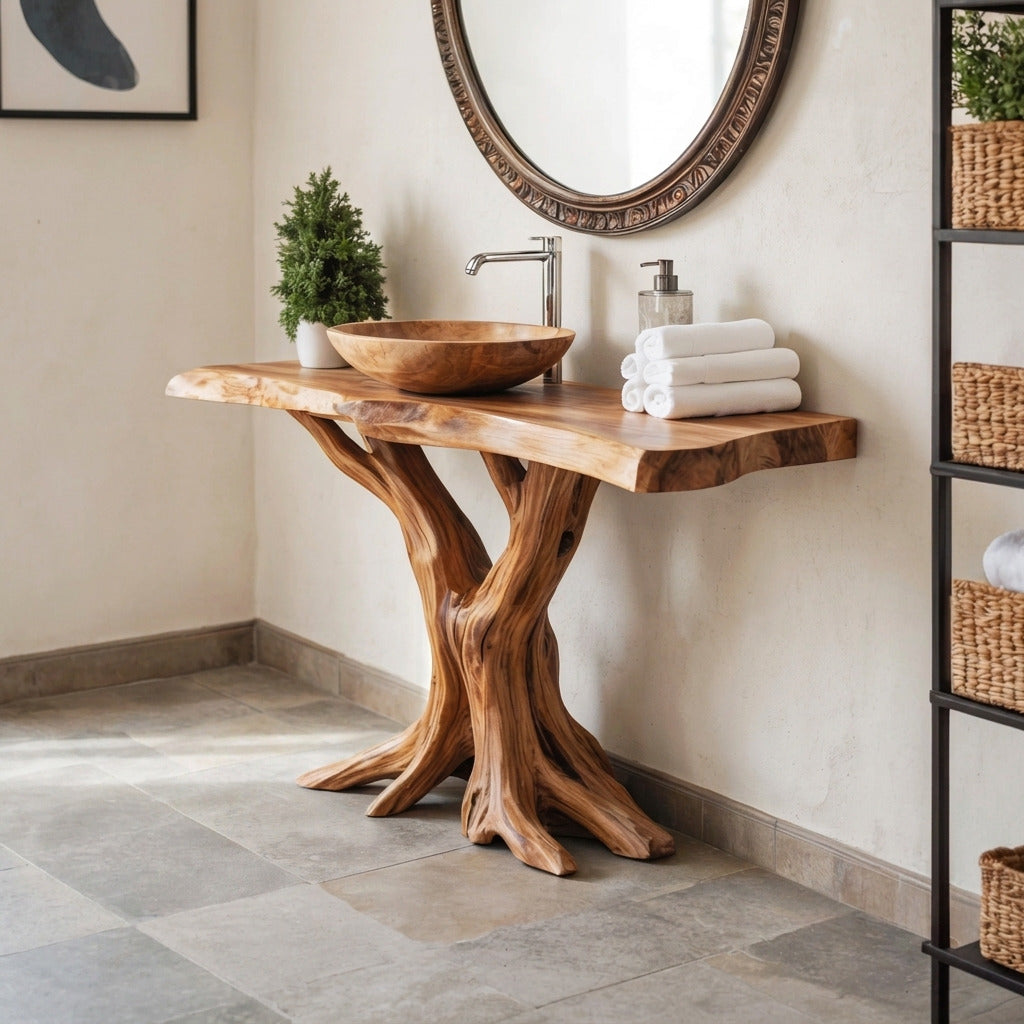 Live edge wood vanity crafted from natural hardwood