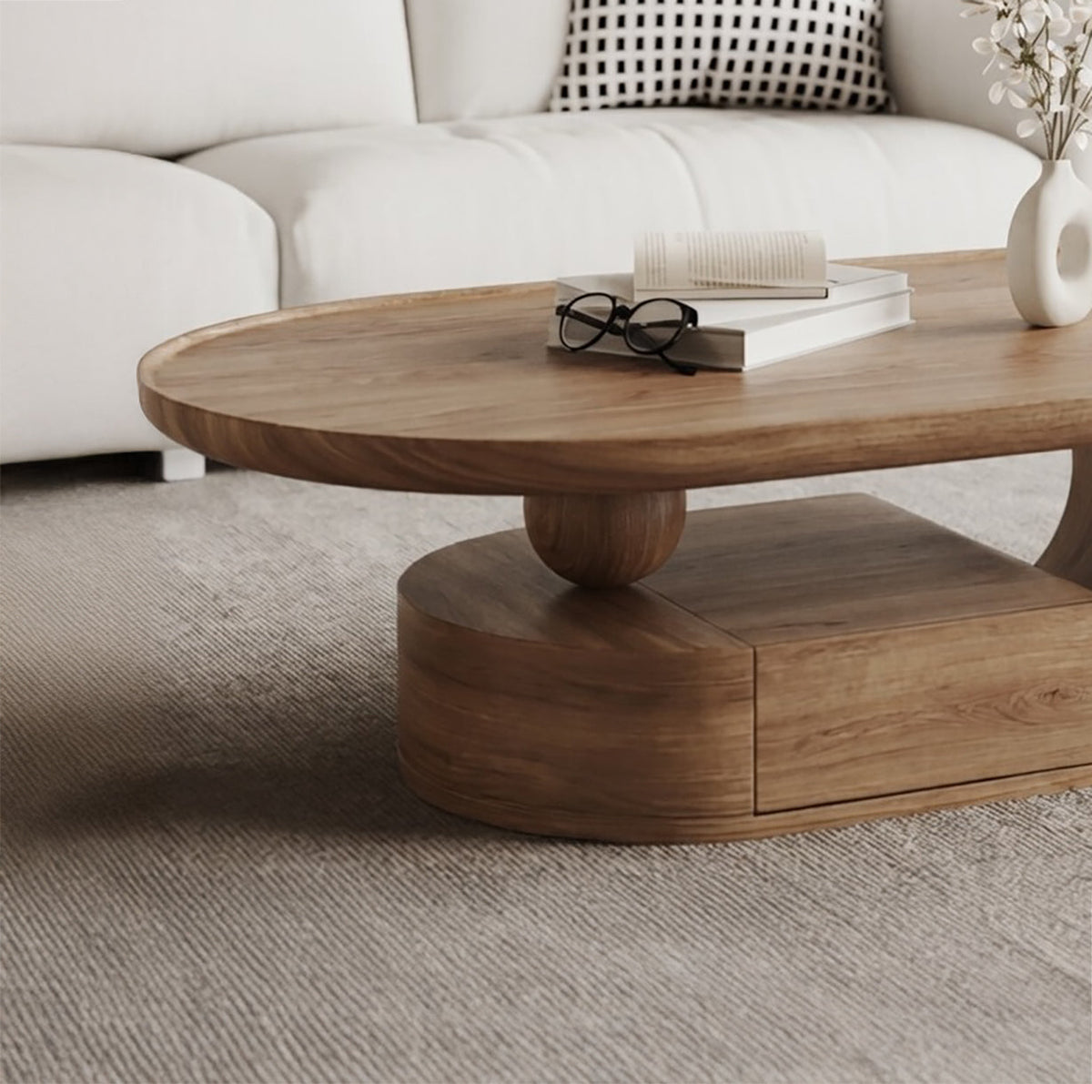 Sculptural wooden coffee table with handcrafted curved design