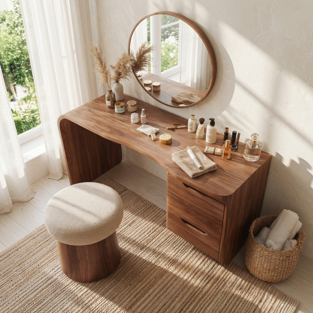Modern vanity table for bedroom makeup in solid wood