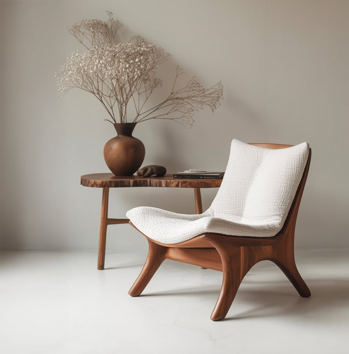Handcrafted wood chair with organic curved silhouette