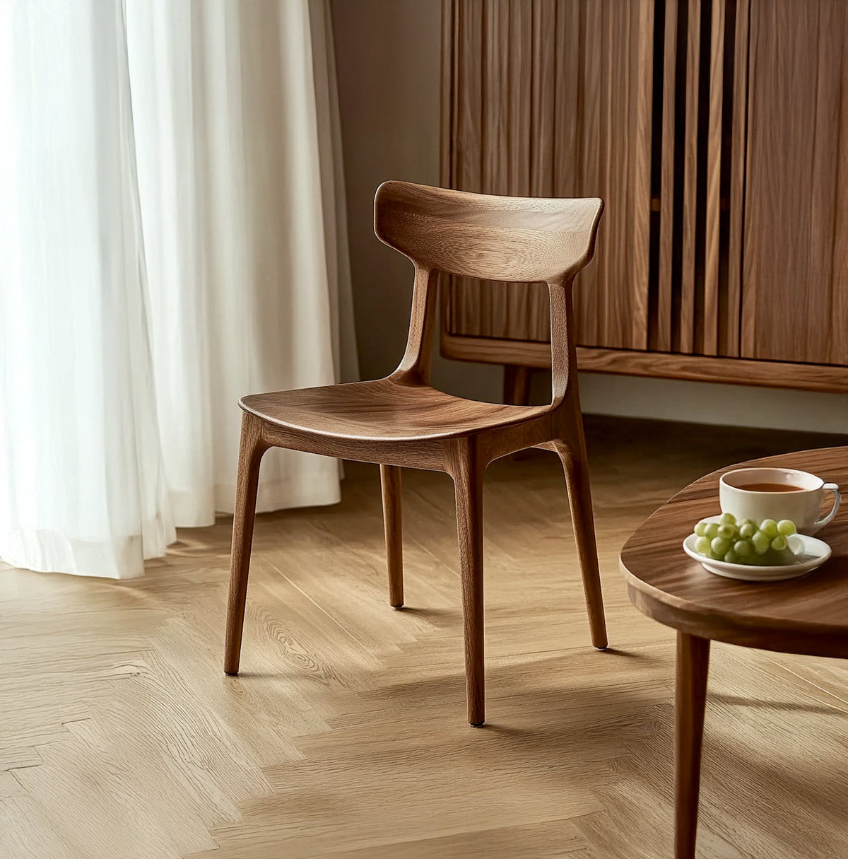 Organic modern wooden dining chair with sculptural design