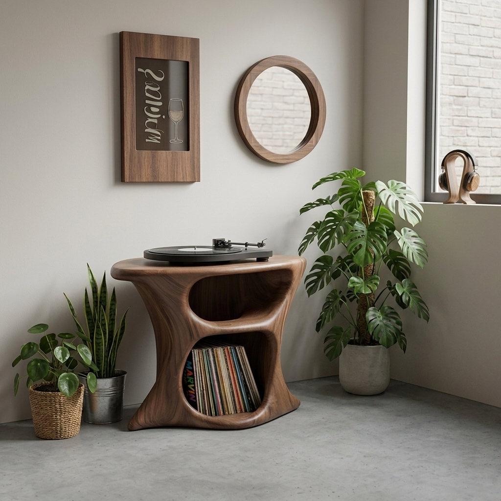 Premium solid wood record player furniture with a minimalist modern design