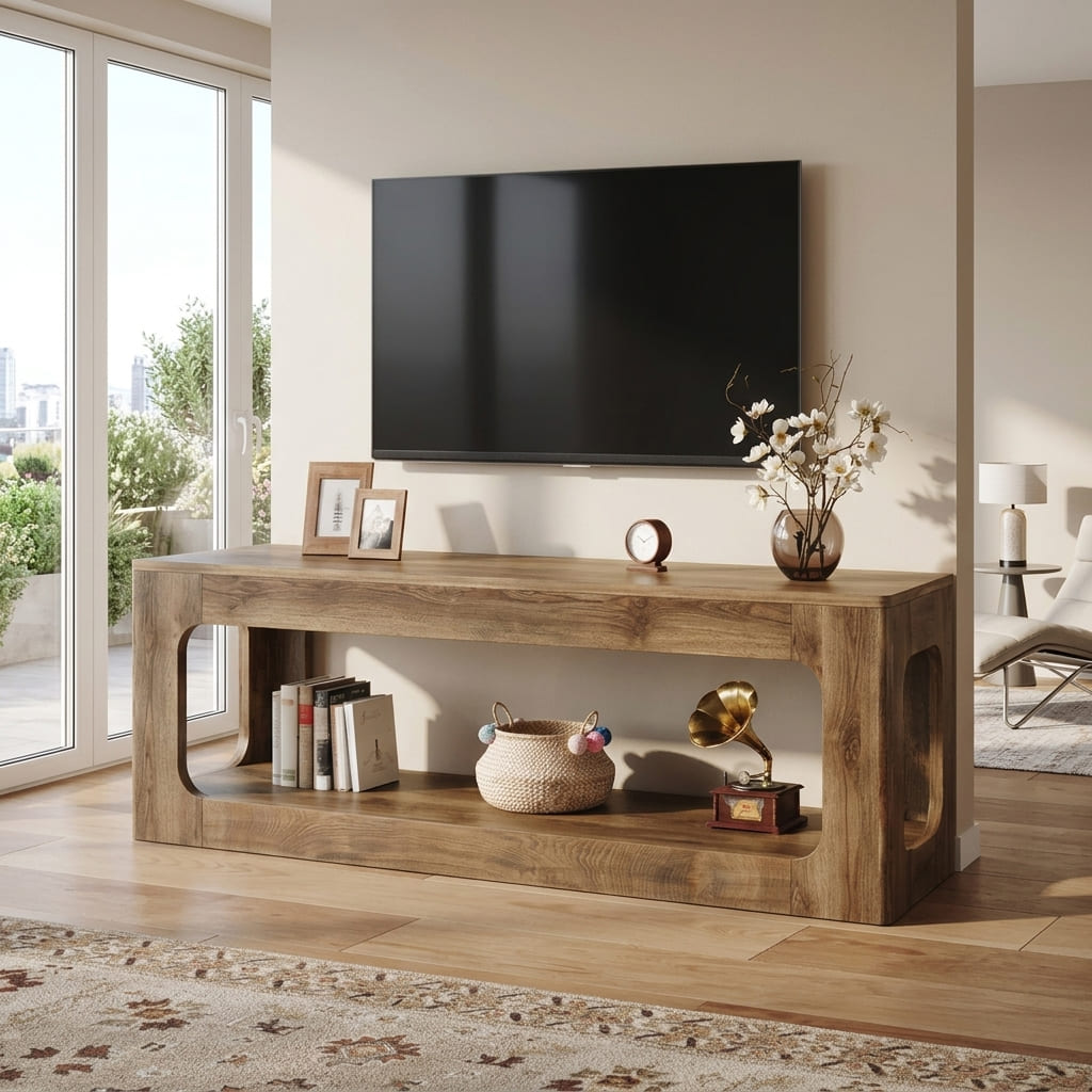 Organic entertainment console in handcrafted wood