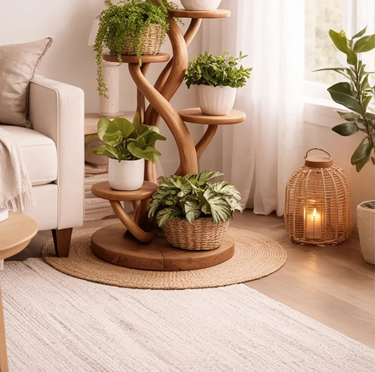 Artistic spiral plant stand for multiple potted plants