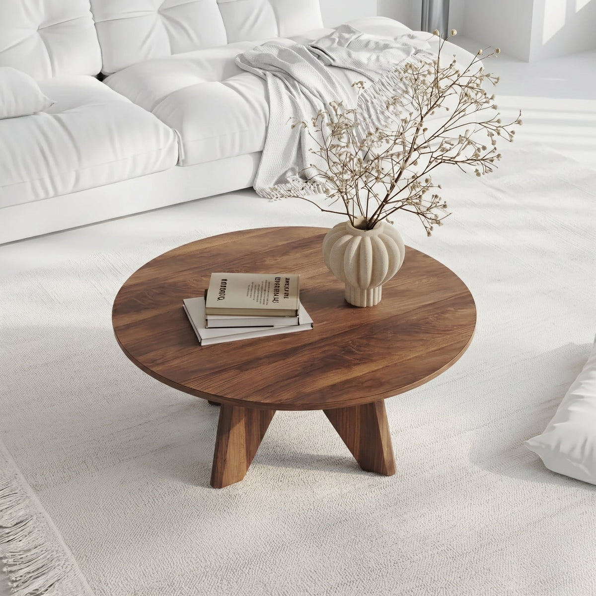 Round Solid Wood Coffee Table Sculptural Live Edge Center Table