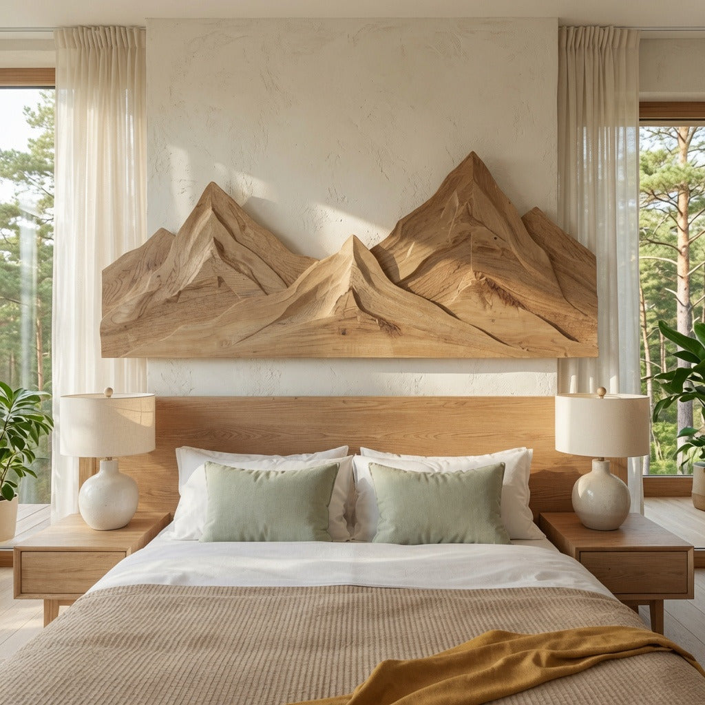 Rustic mountain wall art triptych in solid wood