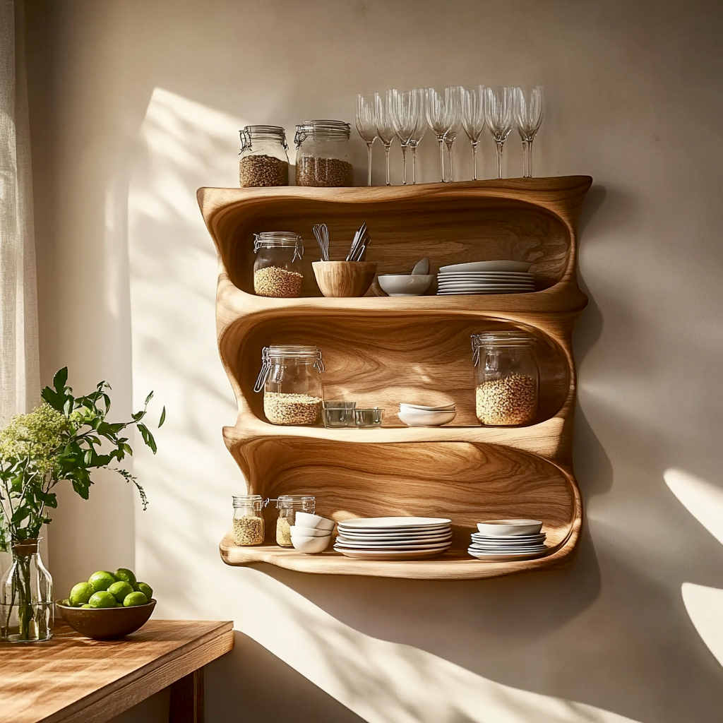 Wooden kitchen storage cabinet with farmhouse design