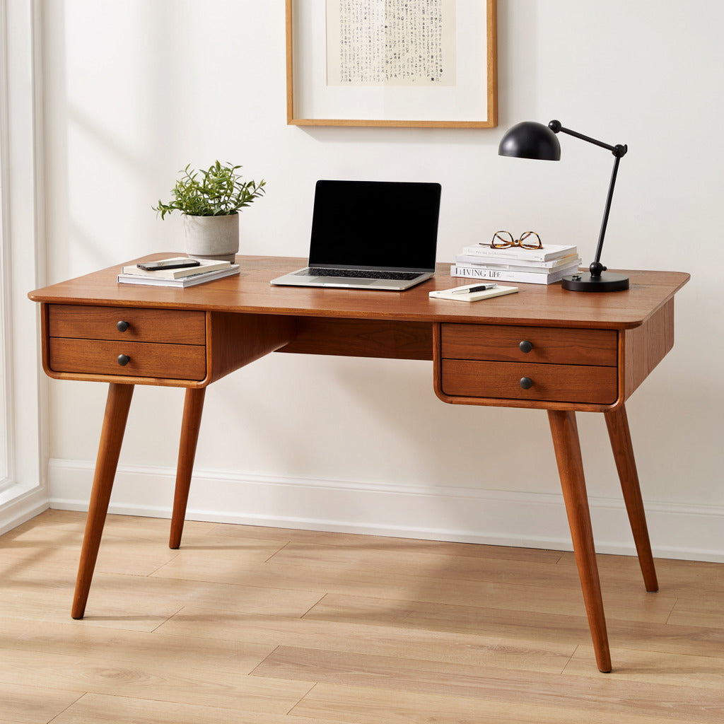 Sculptural Christmas Solid Wood Writing Desk with 4 Drawers