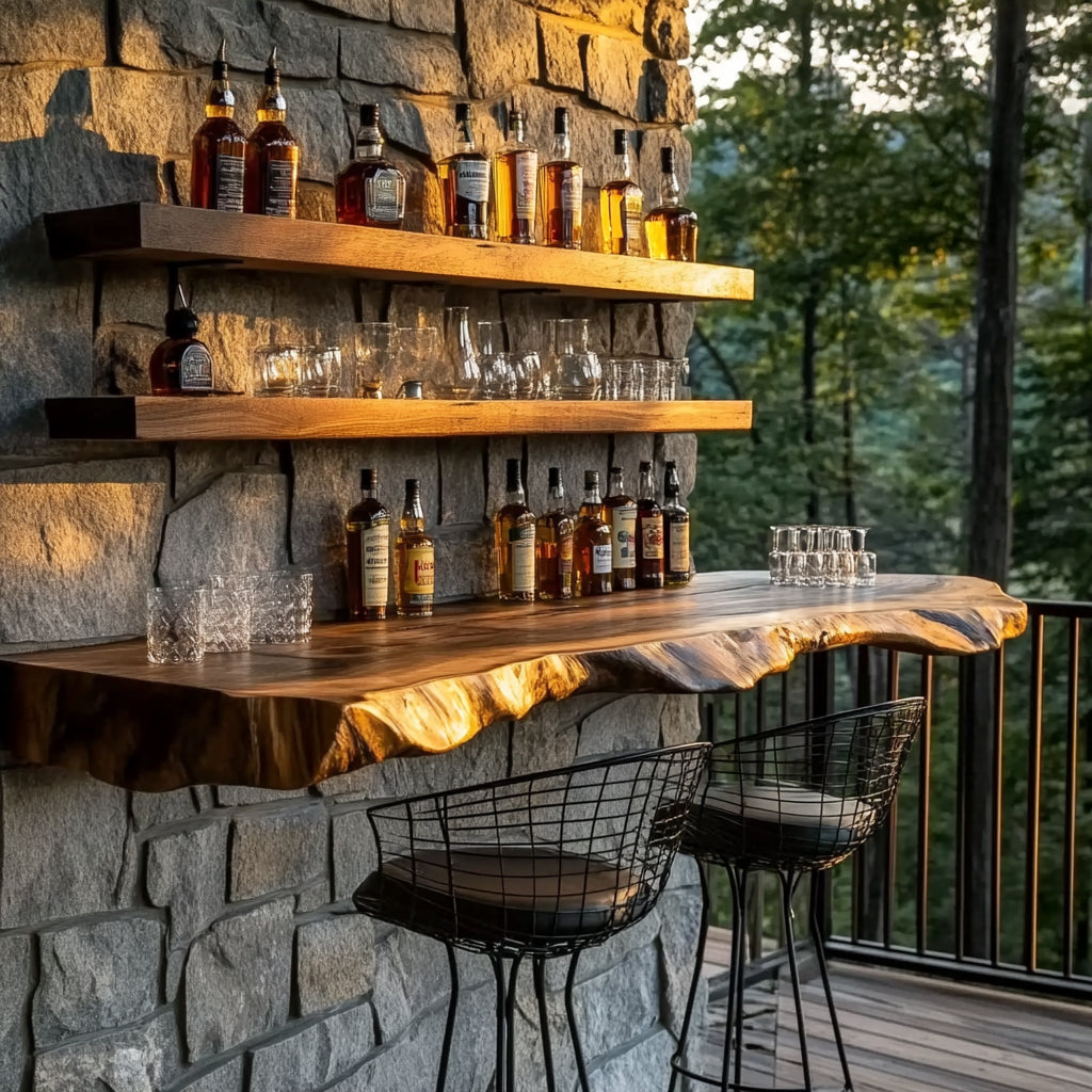 Rustic luxury outdoor bar furniture with sculptural silhouette