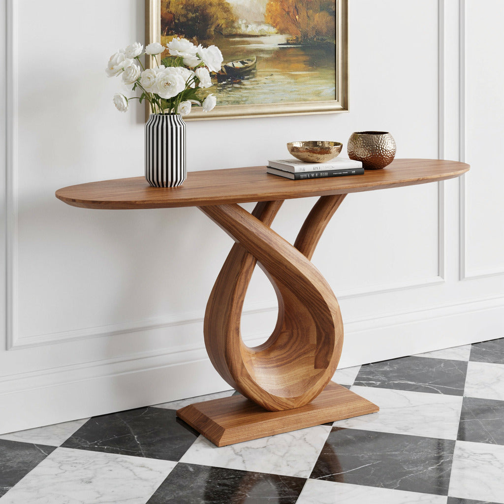Contemporary wooden console table crafted from solid wood