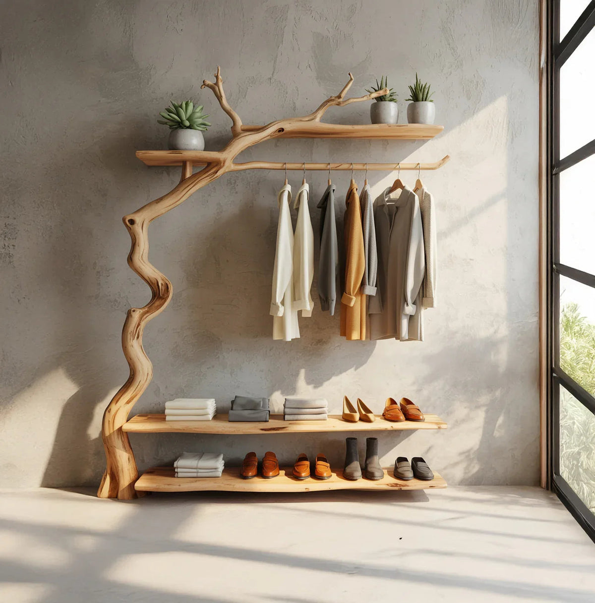Sculptural Solid Wood Hall Tree - Artistic Branch Tree Hanger - Unique Live Edge Entryway Coat Rack