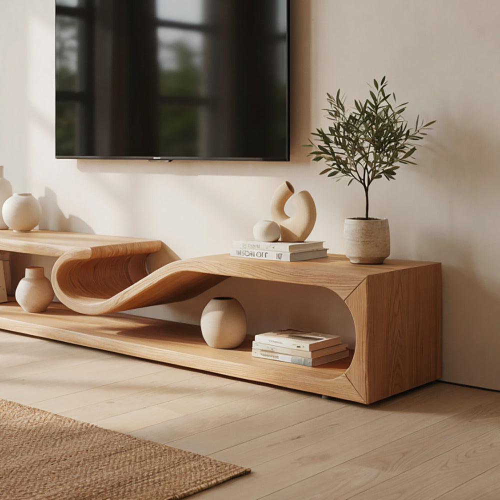 Contemporary solid wood media console in a modern interior