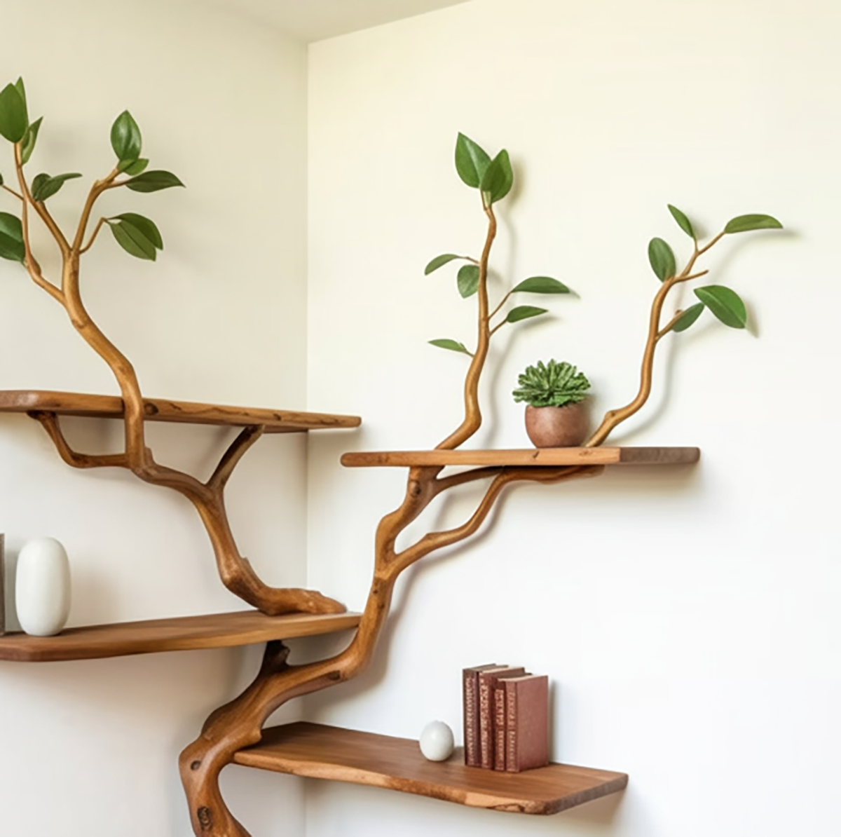 Wall mounted tree bookshelf with tree branch design