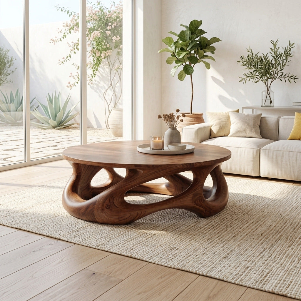 Modern organic coffee table crafted from solid wood