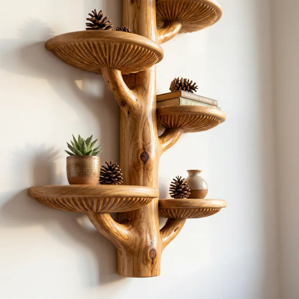 Wall Mounted Mushroom Cap Tree Bookshelf With Half Moon Gill Shelves - Ashdeco 2026