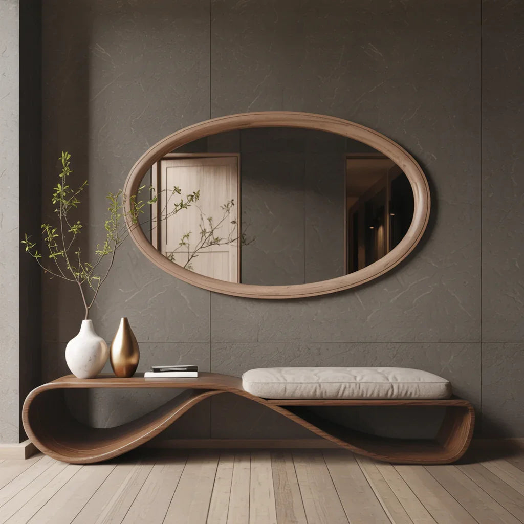 Solid wood entryway bench with modern minimalist design for hallway and living room decor
