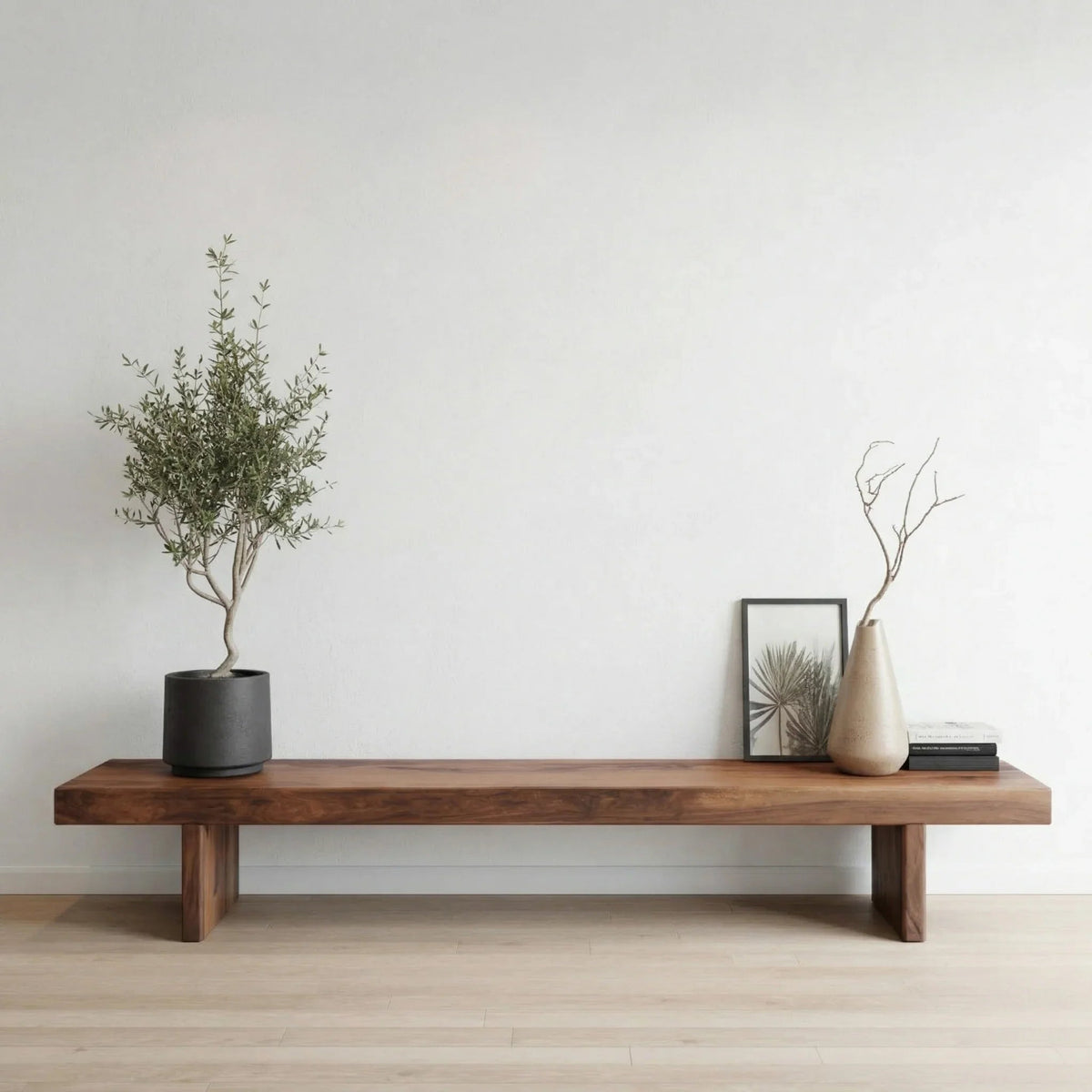 Rustic handcrafted wood bench for living room or entryway