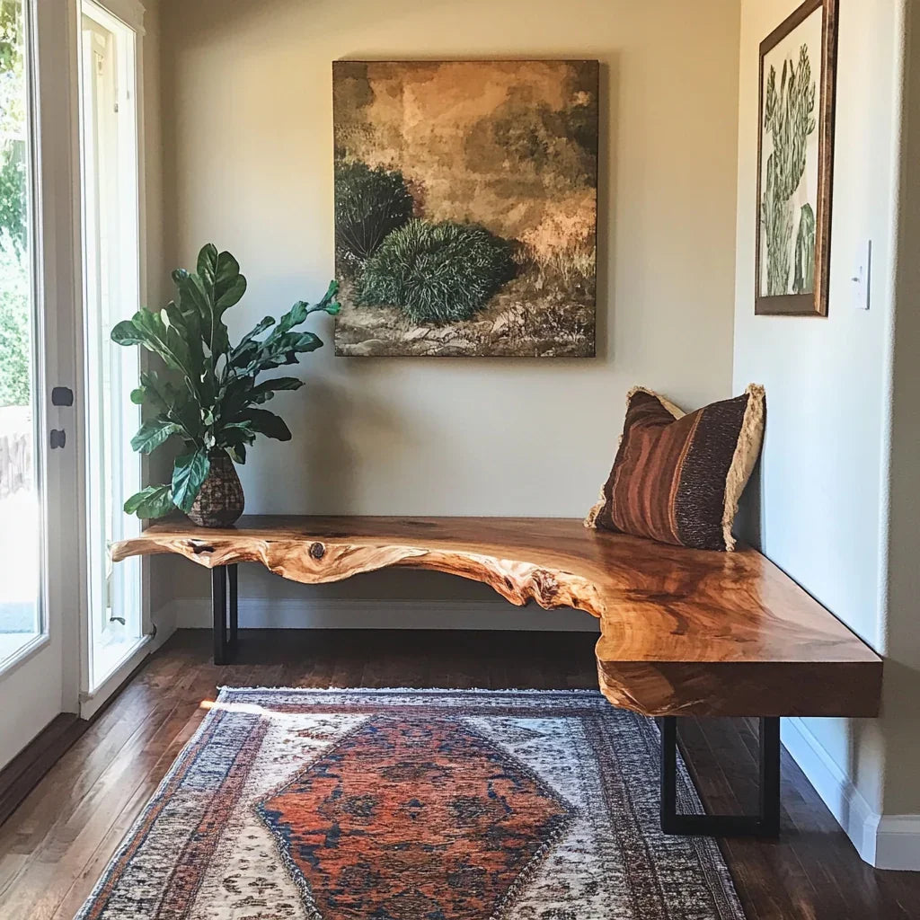 Japandi L shaped bench for living room and entryway seating