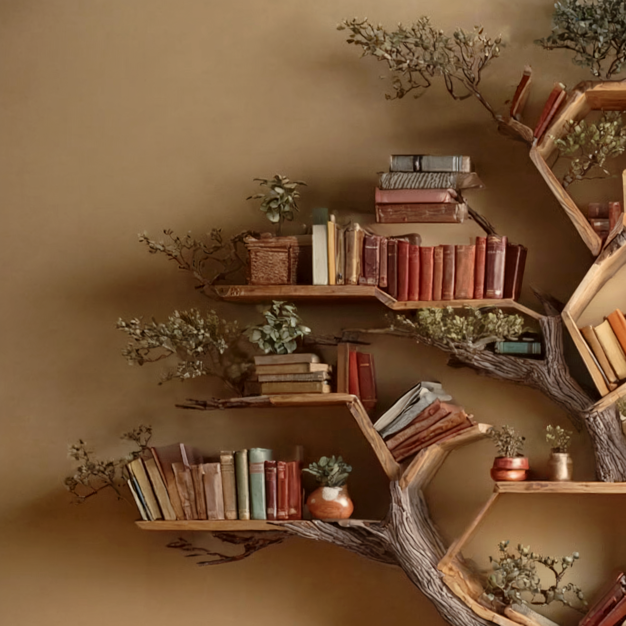 Solid Driftwood Wall Bookshelf Tree Branch Bookshelf Rustic Wooden Decor