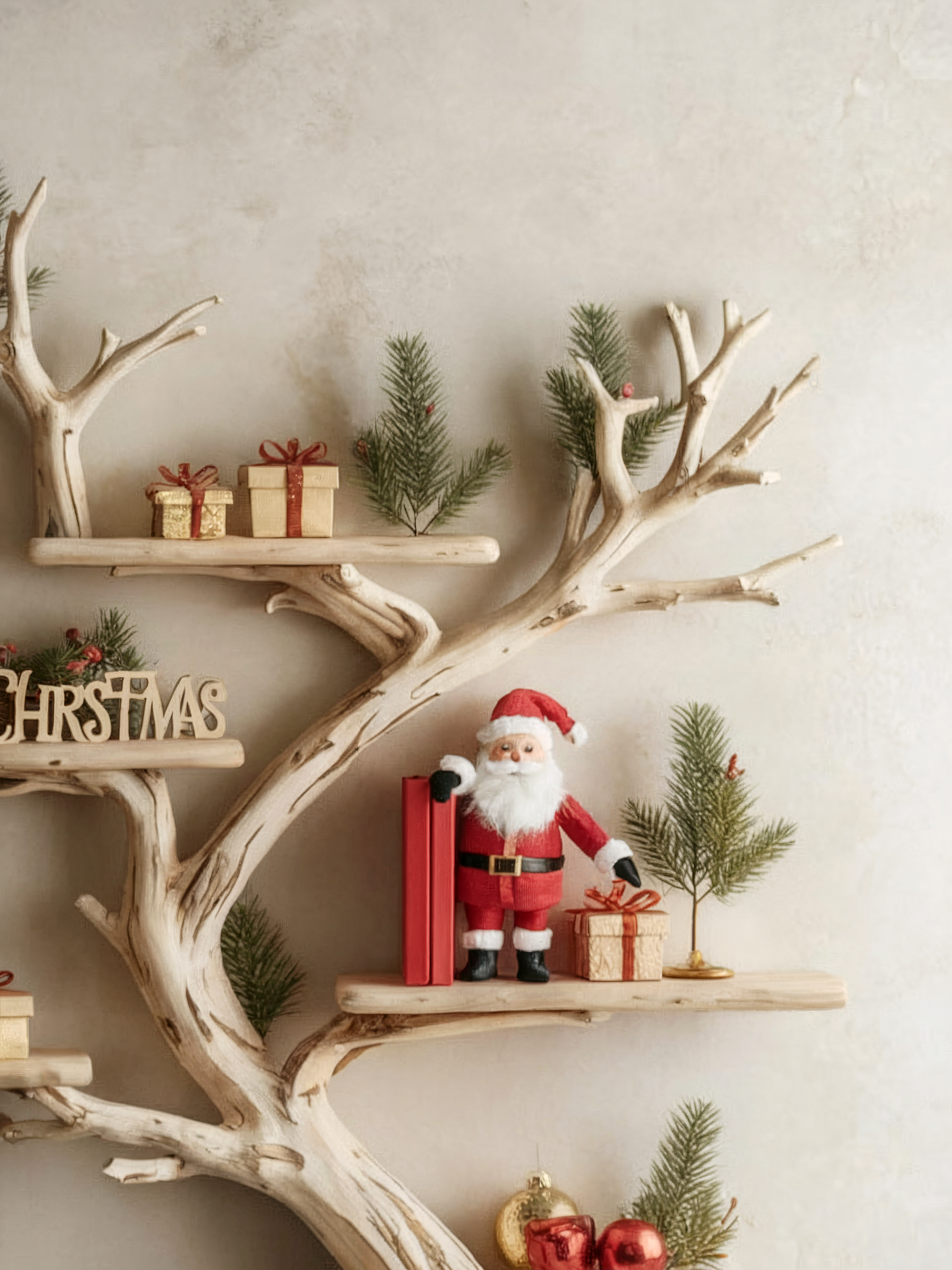 Rustic Corner Floating Bookshelf – Live Edge Driftwood Branch Wall Mounted Tree Shelf