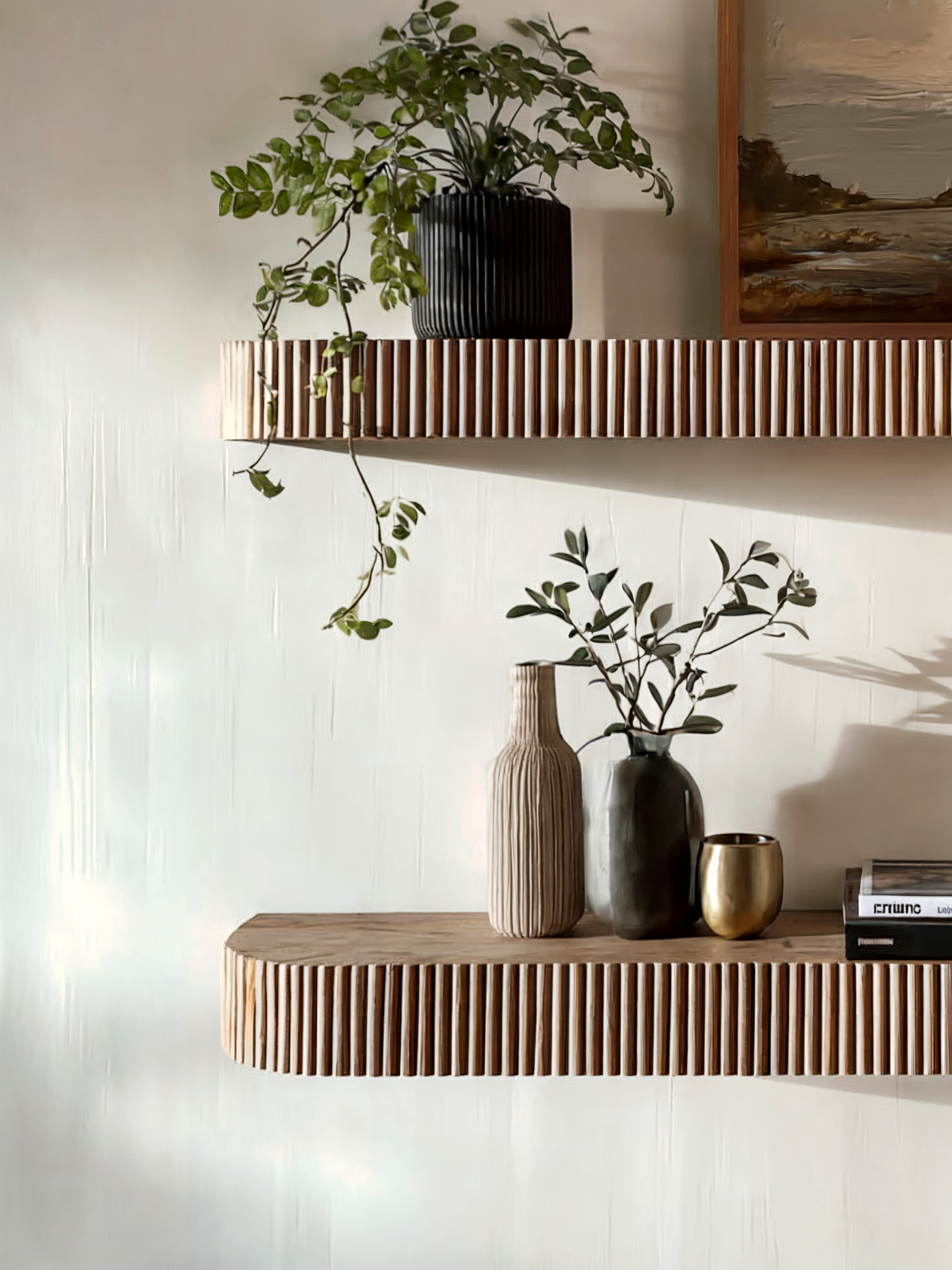 Natural Wood Floating Live Edge Shelf – Rustic Wall Mounted for Kitchen & Bathroom