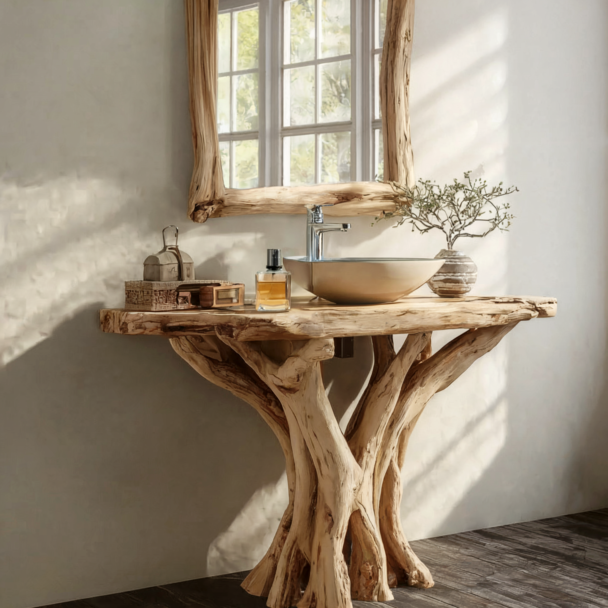 Farmhouse Corner Bathroom Vanity Wood – Live Edge Sink Shelf, Modern Unique Rustic Corner Vanity