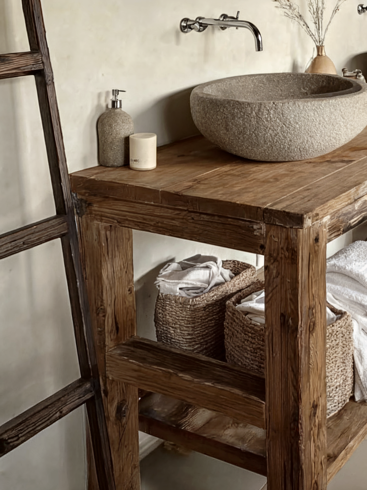 Handcrafted Bathroom Rustic Floating Vanity – Reclaimed Wood Live Edge Shelf, Custom Natural Sink Vanity