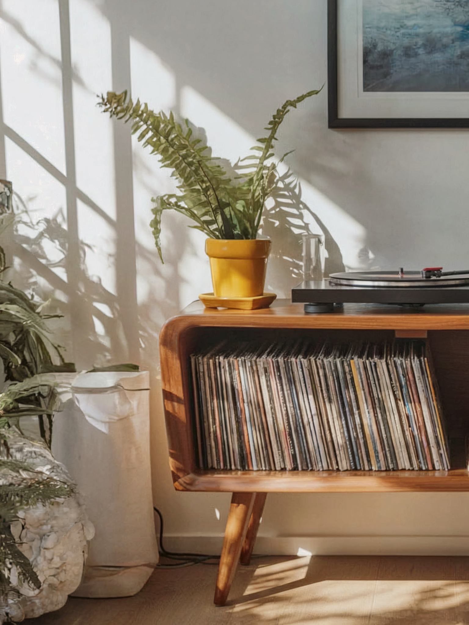 Media Cabinet – Record Player Stand with Vinyl Storage, Turntable Console Table & Display Shelf Organizer