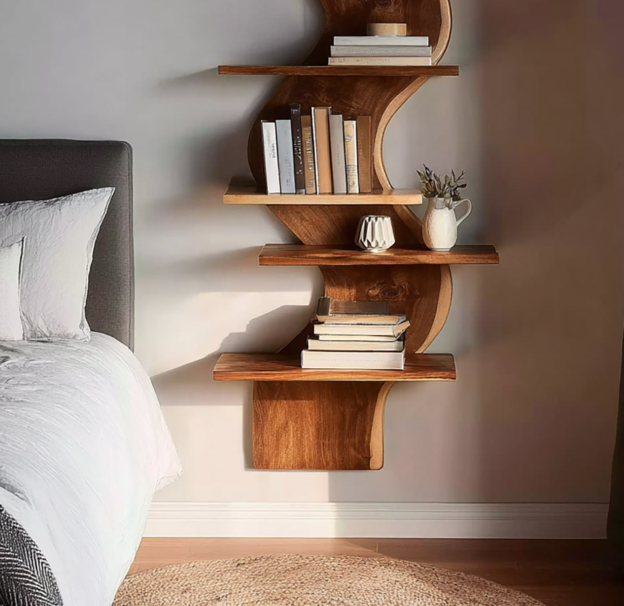 Modern Live Edge Floating Storage Shelf For Bedroom