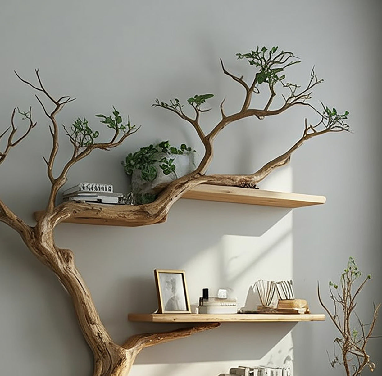 Handcrafted Tree-Inspired Wooden Wall Shelf – Sculptural Branch Design