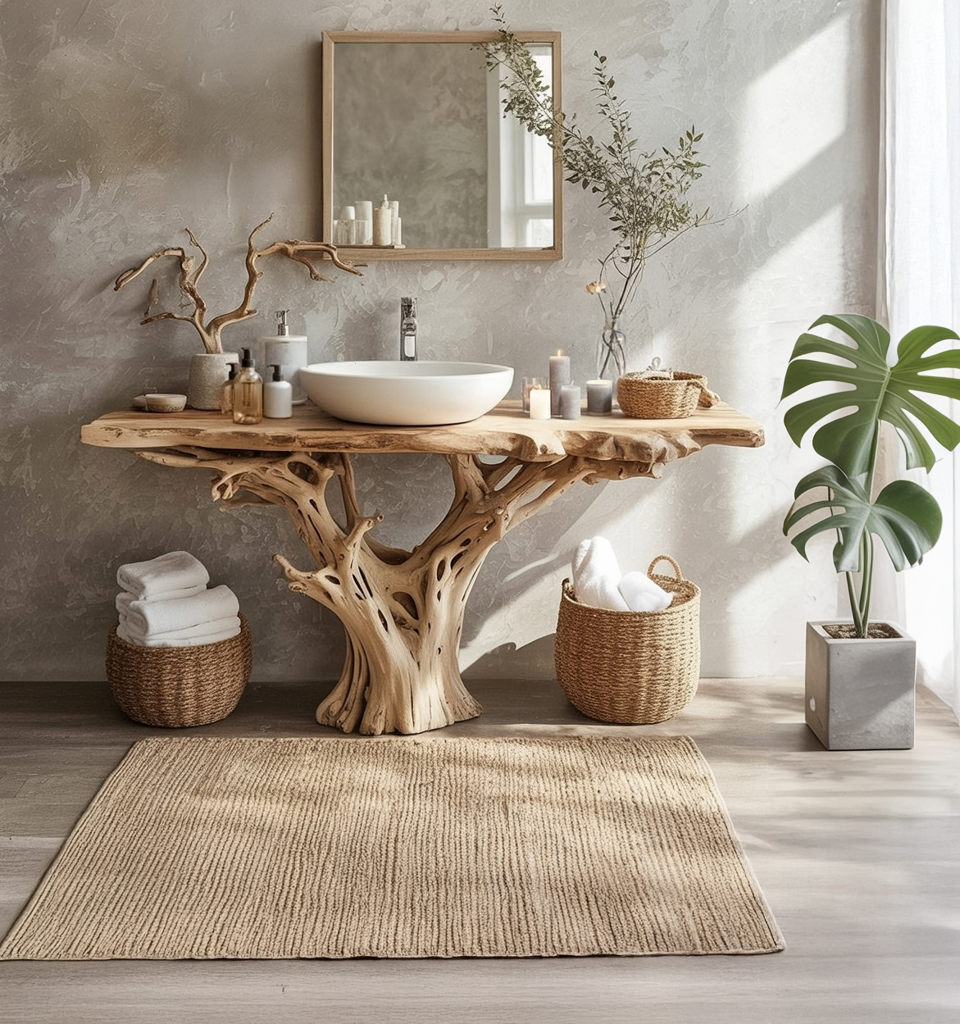 Live Edge Floating Vanity – Solid Walnut Bathroom Vanity, Farmhouse Mirror Console Table