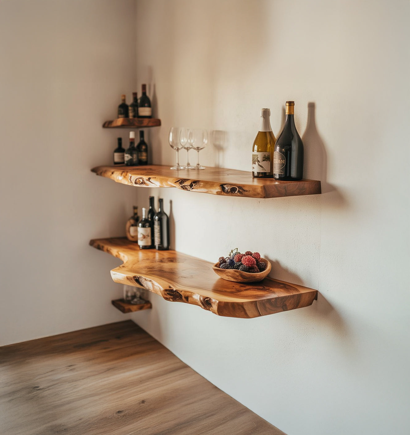 Live Edge Floating Corner Wall Shelves – Wooden Home Decor