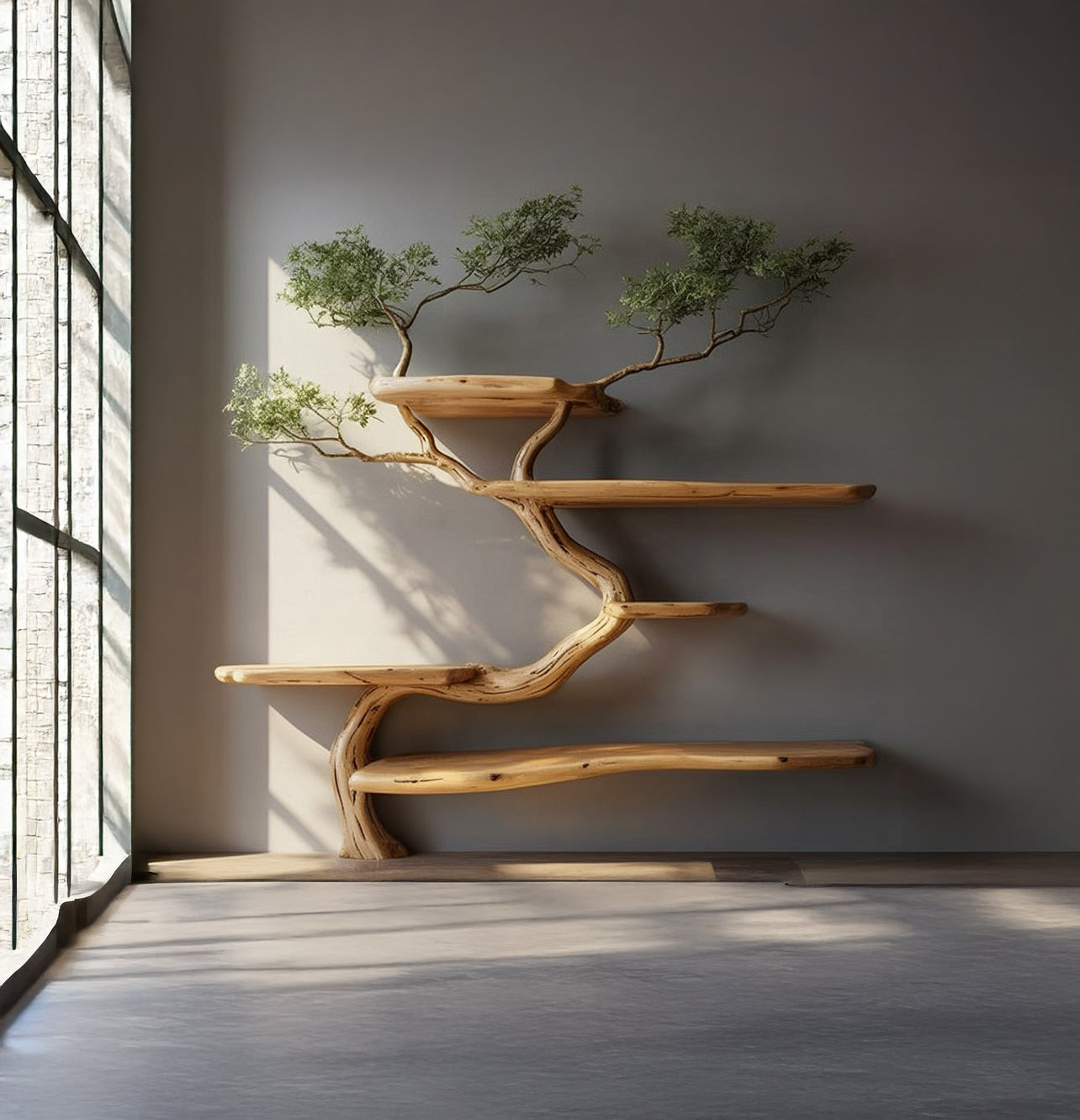 Rustic Tree Branch Bookshelf Handmade Wall-Mounted Solid Wood Decor Living Room Gift Her