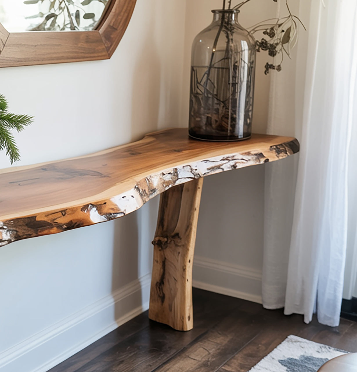 Handmade Solid Wood Tree Console Table, Rustic Entryway Decor