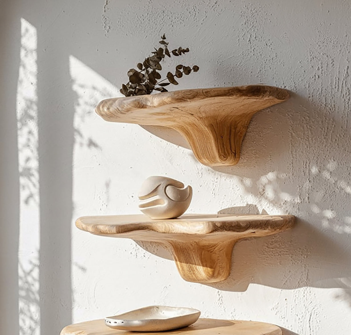 Mushroom Floating Shelves – Solid Wood Wall Decor for Living Room & Nursery