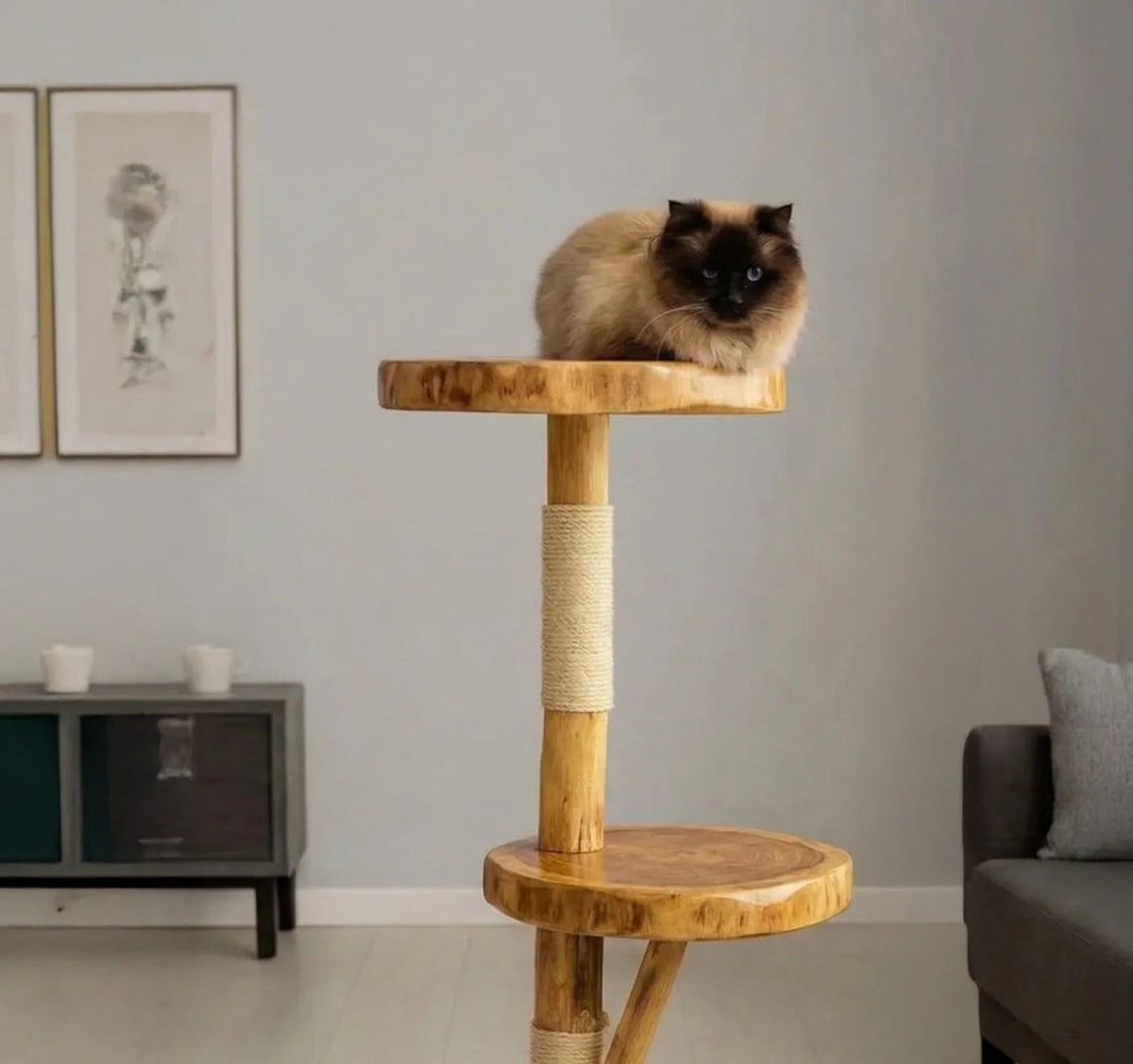 Rustic Wooden Cat Tree – Natural Branch Cat Tower for Indoor Cats