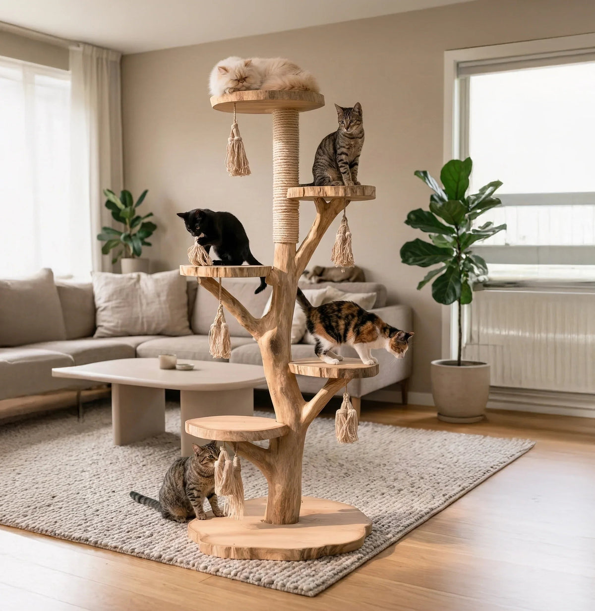 natural wood cat tower sizing guide dimensions for different cat breeds