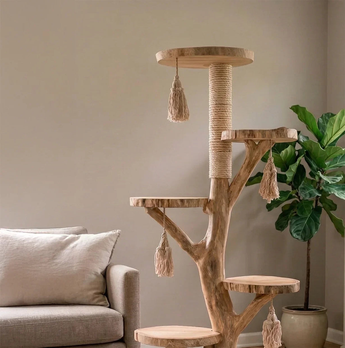 Premium wooden cat climbing furniture with sculptural design