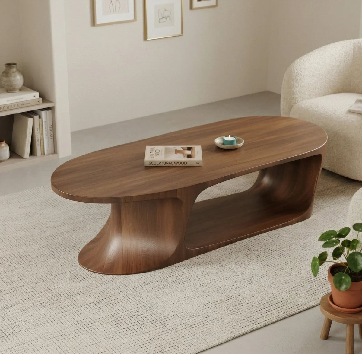 Oval wooden table with handcrafted design for modern home interiors