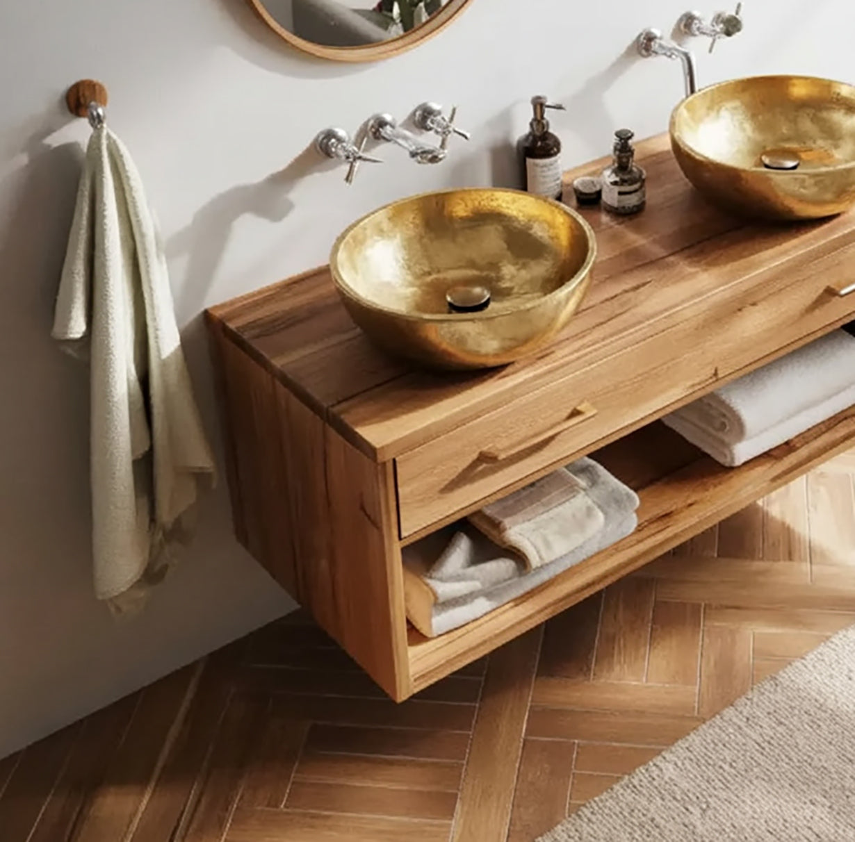 Farmhouse Bathroom Furniture With Floating Vanity