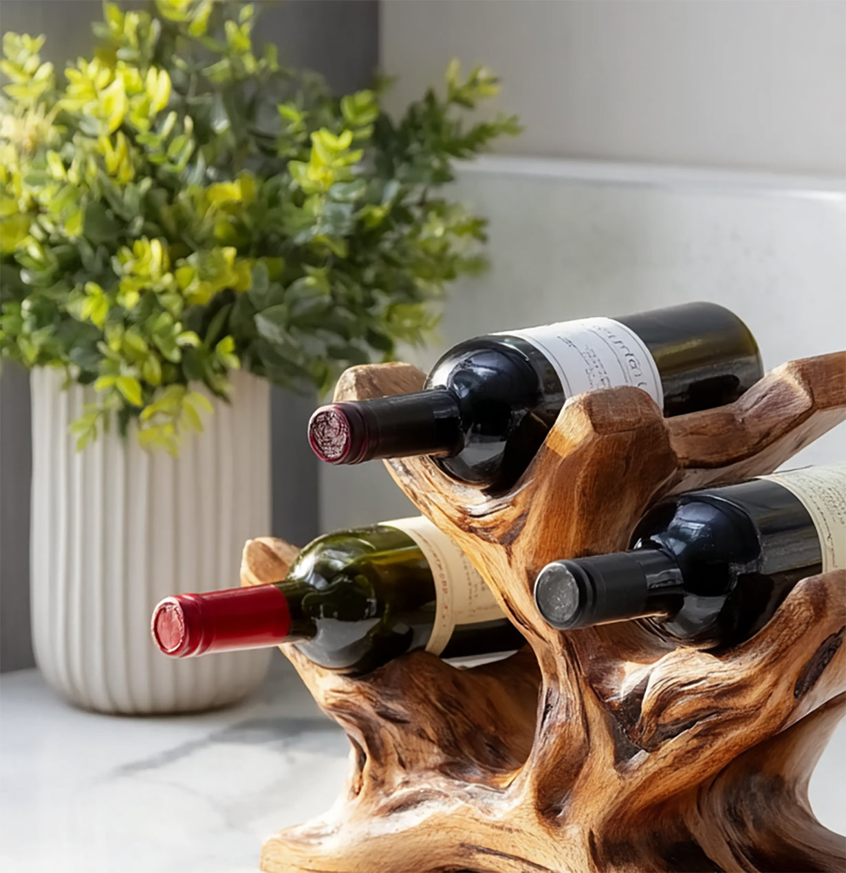 Rustic Farmhouse Wine Bottle Holder – Solid Wood Rack for Kitchen or Home Bar