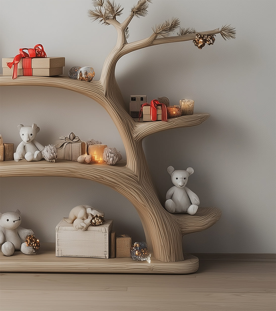 Handcrafted Tree Bookshelf – Montessori Kids Bookcase, Floating Nursery Shelf