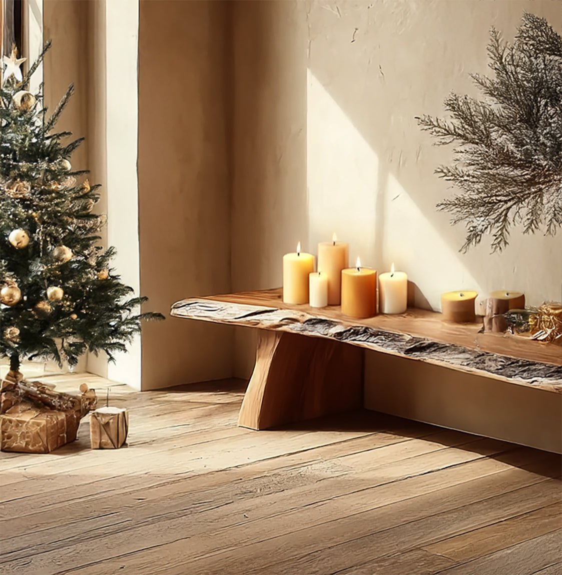 Handcrafted Wooden Bench – Live Edge Slab Console Table for Rustic Home Decor