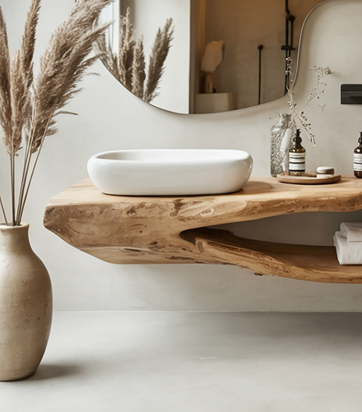 Rustic Floating Bathroom Vanity – Live Edge Solid Wood Handmade Wall Mounted Sink