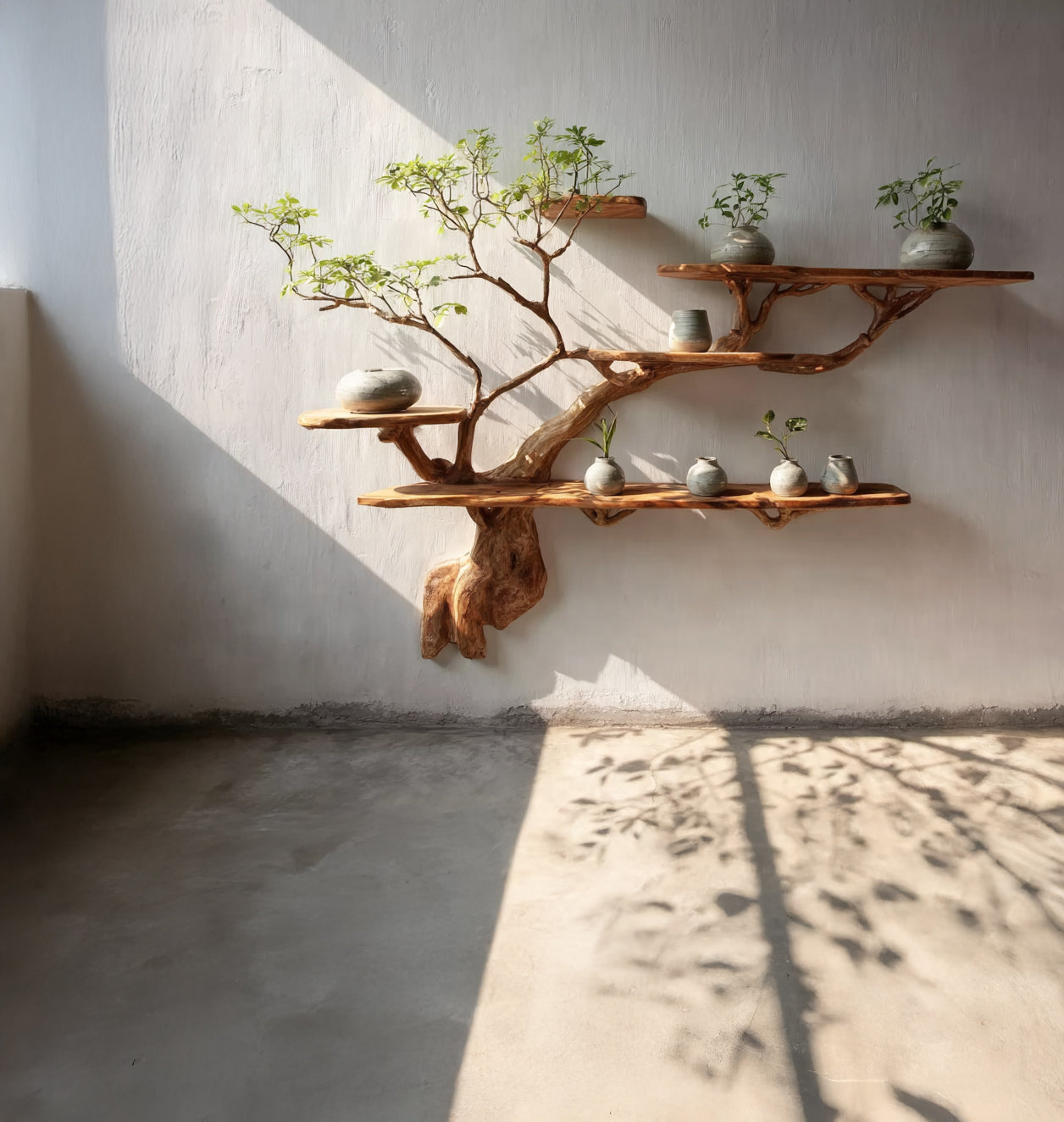 Driftwood Floating Bookshelf – Rustic Tree Branch Wall-Mounted Bookcase